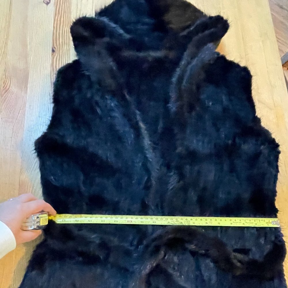 Long Women's 100% Real Knitted Mink Fur Vest with Hood-Size M
